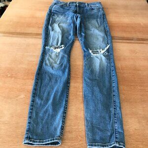 7 For All Mankind The High Waist Skinny Jeans Women 28 Blue Distressed Stretch